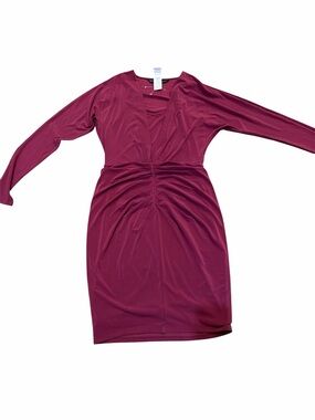 White House Black Market Long-Sleeve Ruched V-Neck Dress in Wine